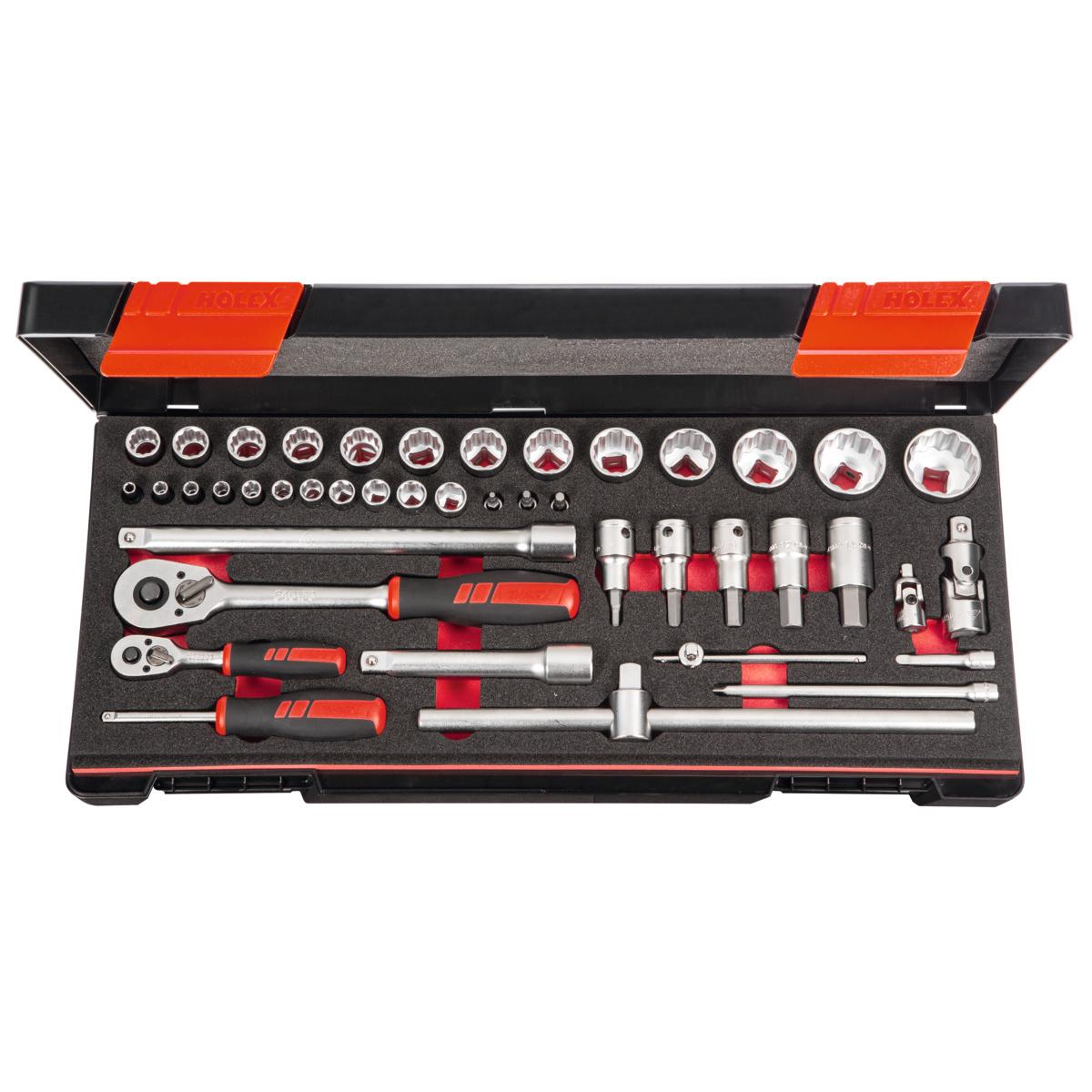 SOCKET SET 1/4 +1/2 SQ/DR 43 PCS. SOCKET SET 1/4 +1/2 SQ/DR 43 PCS.